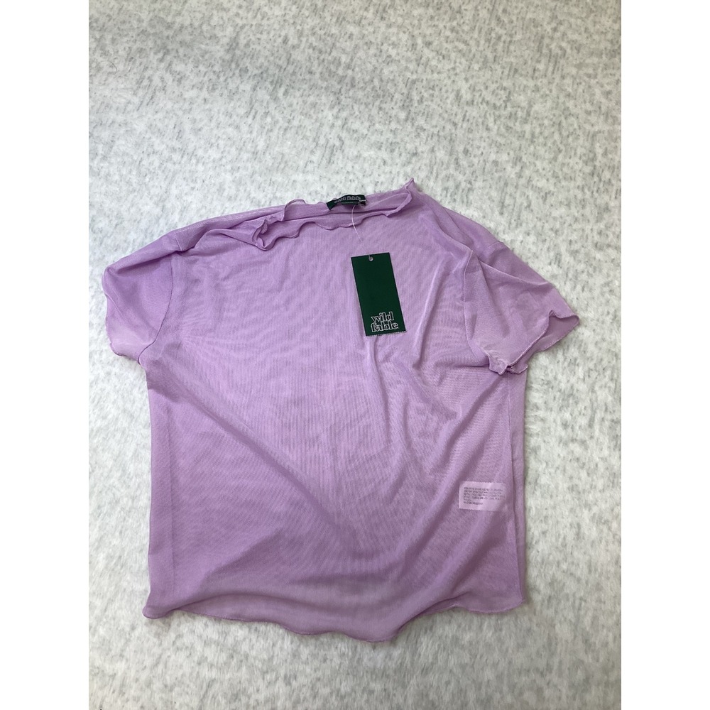Wild Fable Lilac Purple Sheer Mesh Lettuce‎ Edge Short Sleeve Top XXS 541L8L